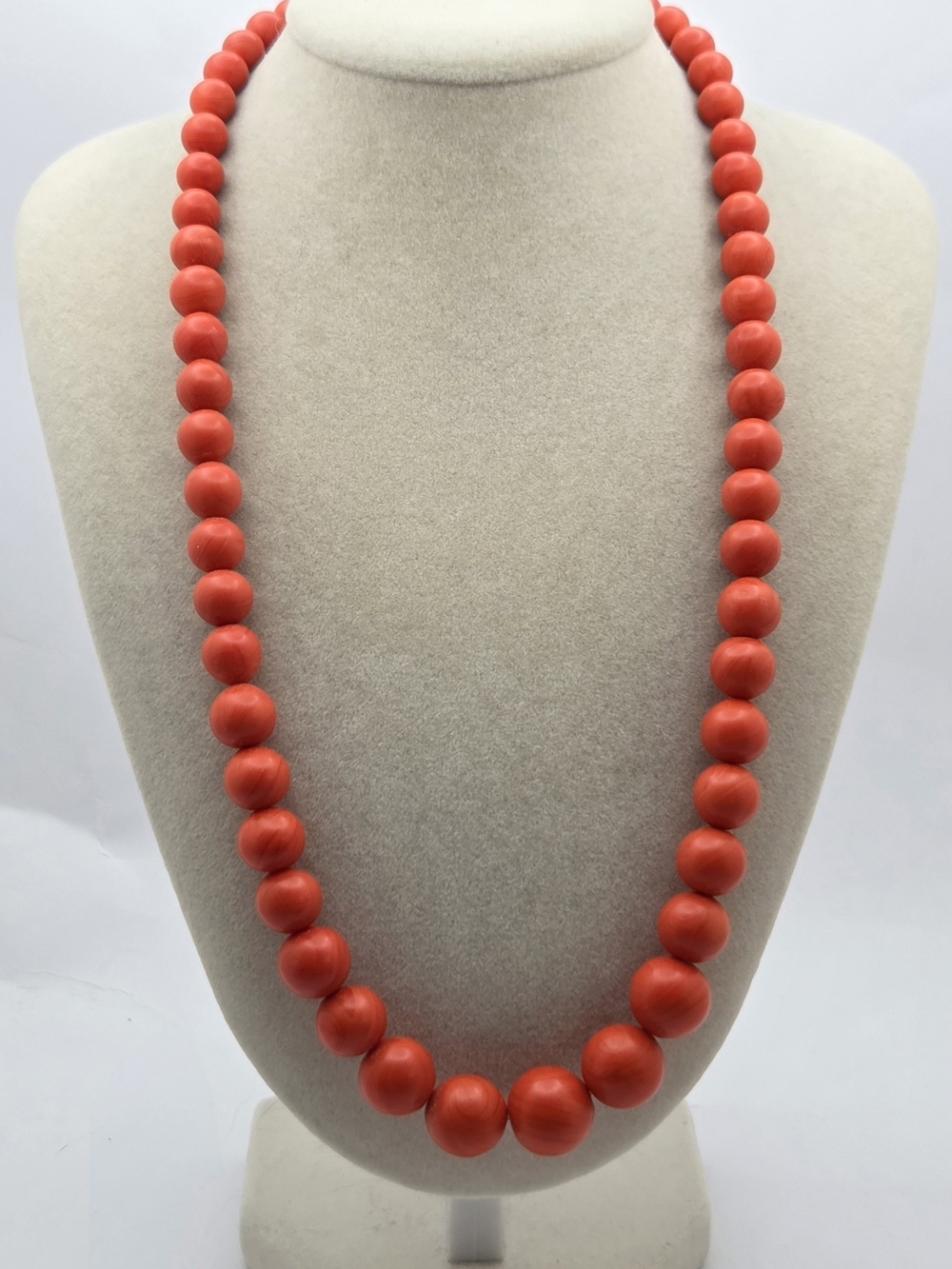 Vintage Orange Slag Glass Graduated Bead Necklace 19" Faux Coral